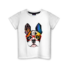 Детская футболка хлопок с принтом Лоскутный мопс , 100% хлопок | круглый вырез горловины, полуприлегающий силуэт, длина до линии бедер | бульдог | домашние животные | пес | песик | собака | собачка | французский бульдог