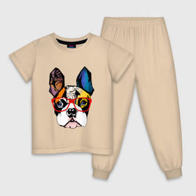 Детская пижама хлопок с принтом Лоскутный бульдог , 100% хлопок |  брюки и футболка прямого кроя, без карманов, на брюках мягкая резинка на поясе и по низу штанин
 | бульдог | домашние животные | пес | песик | собака | собачка | французский бульдог