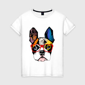 Женская футболка хлопок с принтом Лоскутный мопс , 100% хлопок | прямой крой, круглый вырез горловины, длина до линии бедер, слегка спущенное плечо | бульдог | домашние животные | пес | песик | собака | собачка | французский бульдог