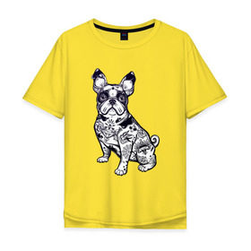 Мужская футболка хлопок Oversize с принтом Суровый бульдог , 100% хлопок | свободный крой, круглый ворот, “спинка” длиннее передней части | бульдог | домашние животные | пес | песик | собака | собачка | французский бульдог