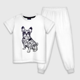 Детская пижама хлопок с принтом Суровый бульдог , 100% хлопок |  брюки и футболка прямого кроя, без карманов, на брюках мягкая резинка на поясе и по низу штанин
 | бульдог | домашние животные | пес | песик | собака | собачка | французский бульдог