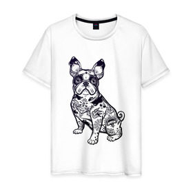Мужская футболка хлопок с принтом Суровый бульдог , 100% хлопок | прямой крой, круглый вырез горловины, длина до линии бедер, слегка спущенное плечо. | бульдог | домашние животные | пес | песик | собака | собачка | французский бульдог