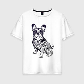Женская футболка хлопок Oversize с принтом Суровый бульдог , 100% хлопок | свободный крой, круглый ворот, спущенный рукав, длина до линии бедер
 | бульдог | домашние животные | пес | песик | собака | собачка | французский бульдог