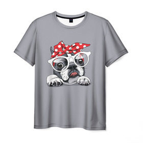 Мужская футболка 3D с принтом Бульдог в очках_2 , 100% полиэфир | прямой крой, круглый вырез горловины, длина до линии бедер | бульдог | домашние животные | пес | песик | собака | собачка | французский бульдог