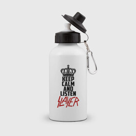 Бутылка спортивная с принтом Keep calm and listen Slayer , металл | емкость — 500 мл, в комплекте две пластиковые крышки и карабин для крепления | 