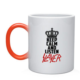 Кружка хамелеон с принтом Keep calm and listen Slayer , керамика | меняет цвет при нагревании, емкость 330 мл | 