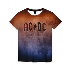 Женская футболка 3D с принтом AC/DC , 100% полиэфир ( синтетическое хлопкоподобное полотно) | прямой крой, круглый вырез горловины, длина до линии бедер | ac dc | logo | metal | music | rock | лого | логотип | метал | музыка | рок