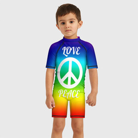 Детский купальный костюм 3D с принтом Love and Peace , Полиэстер 85%, Спандекс 15% | застежка на молнии на спине | любовь и мир | мир | хиппи
