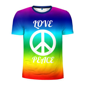 Мужская футболка 3D спортивная с принтом Love and Peace , 100% полиэстер с улучшенными характеристиками | приталенный силуэт, круглая горловина, широкие плечи, сужается к линии бедра | любовь и мир | мир | хиппи