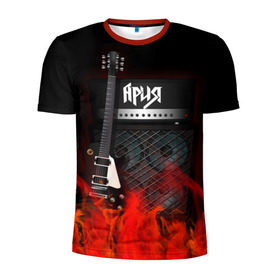Мужская футболка 3D спортивная с принтом Ария , 100% полиэстер с улучшенными характеристиками | приталенный силуэт, круглая горловина, широкие плечи, сужается к линии бедра | logo | metal | music | rock | ария | лого | логотип | метал | музыка | рок