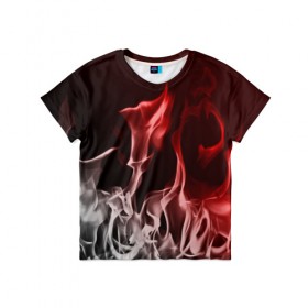 Детская футболка 3D с принтом Огонь и дым , 100% гипоаллергенный полиэфир | прямой крой, круглый вырез горловины, длина до линии бедер, чуть спущенное плечо, ткань немного тянется | fire | flame | in fire | smoke | в огне | дым | огненный | огонь | текстуры