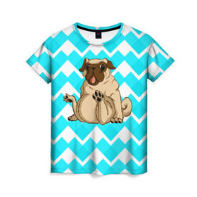Женская футболка 3D с принтом Забавный мопс , 100% полиэфир ( синтетическое хлопкоподобное полотно) | прямой крой, круглый вырез горловины, длина до линии бедер | animal | dog | pet | pug | puppy | арт | бульдог | животные | милые | мопс | пес | собаки | текстура