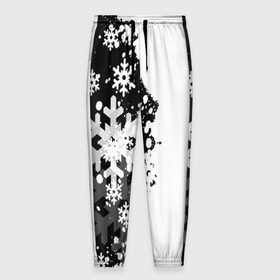 Мужские брюки 3D с принтом Снежные узоры , 100% полиэстер | манжеты по низу, эластичный пояс регулируется шнурком, по бокам два кармана без застежек, внутренняя часть кармана из мелкой сетки | Тематика изображения на принте: black | christmas | new year | pattern | white | абстракция | зима | новый год | рождество | снег | снежинки | узор | черно белые