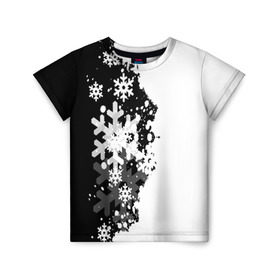 Детская футболка 3D с принтом Снежные узоры , 100% гипоаллергенный полиэфир | прямой крой, круглый вырез горловины, длина до линии бедер, чуть спущенное плечо, ткань немного тянется | black | christmas | new year | pattern | white | абстракция | зима | новый год | рождество | снег | снежинки | узор | черно белые