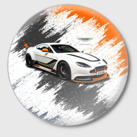 Значок с принтом Aston Martin ,  металл | круглая форма, металлическая застежка в виде булавки | 