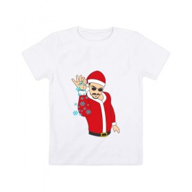 Детская футболка хлопок с принтом новый год 2018 , 100% хлопок | круглый вырез горловины, полуприлегающий силуэт, длина до линии бедер | дед мороз | ёлка | мемес | снежинки