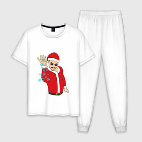 Мужская пижама хлопок с принтом новый год 2018 , 100% хлопок | брюки и футболка прямого кроя, без карманов, на брюках мягкая резинка на поясе и по низу штанин
 | дед мороз | ёлка | мемес | снежинки