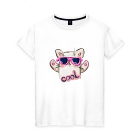 Женская футболка хлопок с принтом Котик , 100% хлопок | прямой крой, круглый вырез горловины, длина до линии бедер, слегка спущенное плечо | кот | котэ | кууул | мемес | новый год