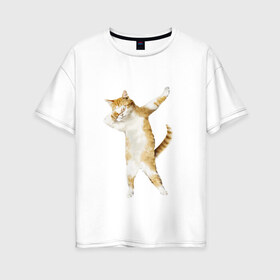 Женская футболка хлопок Oversize с принтом Кот , 100% хлопок | свободный крой, круглый ворот, спущенный рукав, длина до линии бедер
 | dab | даб | дэб | киса | котик | котэ | кошка
