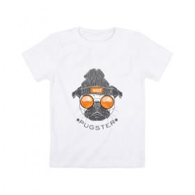 Детская футболка хлопок с принтом PUGSTER , 100% хлопок | круглый вырез горловины, полуприлегающий силуэт, длина до линии бедер | домашние животные | мопс | пес | собака