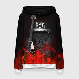 Женская толстовка 3D с принтом Korn , 100% полиэстер  | двухслойный капюшон со шнурком для регулировки, мягкие манжеты на рукавах и по низу толстовки, спереди карман-кенгуру с мягким внутренним слоем. | Тематика изображения на принте: korn | logo | metal | music | rock | лого | логотип | метал | музыка | рок