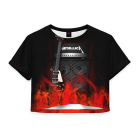 Женская футболка 3D укороченная с принтом Metallica , 100% полиэстер | круглая горловина, длина футболки до линии талии, рукава с отворотами | logo | metal | metallica | music | rock | лого | логотип | метал | металика | металлика | музыка | рок