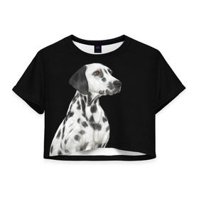Женская футболка 3D укороченная с принтом Далматинец арт , 100% полиэстер | круглая горловина, длина футболки до линии талии, рукава с отворотами | далматин | далматинец | домашние животные | пес | песик | собака | собачка | терьер | шпиц