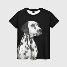 Женская футболка 3D с принтом Далматинец арт , 100% полиэфир ( синтетическое хлопкоподобное полотно) | прямой крой, круглый вырез горловины, длина до линии бедер | далматин | далматинец | домашние животные | пес | песик | собака | собачка | терьер | шпиц