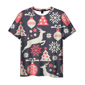Мужская футболка 3D с принтом Зимние фантазии , 100% полиэфир | прямой крой, круглый вырез горловины, длина до линии бедер | елка | елочные игрушки | новый год | олень | снег | снежинки