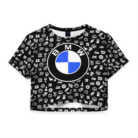 Женская футболка 3D укороченная с принтом BMW LIFE STYLE , 100% полиэстер | круглая горловина, длина футболки до линии талии, рукава с отворотами | bmw | автомобиль | автомобильные | бмв | машины