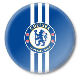Значок с принтом Chelsea 2018 White Line ,  металл | круглая форма, металлическая застежка в виде булавки | Тематика изображения на принте: chelsea | спорт | спортивные | футбол | футбольный клуб | челси