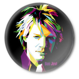 Значок с принтом Jon Bon Jovi ,  металл | круглая форма, металлическая застежка в виде булавки | bon jovi | jon bon jovi | актер | американская | американский | вокалист | гитарист | джон фрэнсис бонджови | искусство | лидер | лунный свет и валентино | маленький город | младший | молодые стрелки 2
