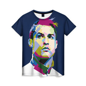 Женская футболка 3D с принтом Cristiano Ronaldo , 100% полиэфир ( синтетическое хлопкоподобное полотно) | прямой крой, круглый вырез горловины, длина до линии бедер | криштиану | реал мадрид | роналду
