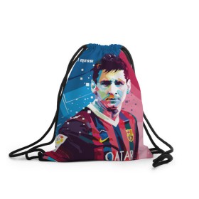 Рюкзак-мешок 3D с принтом Lionel Messi , 100% полиэстер | плотность ткани — 200 г/м2, размер — 35 х 45 см; лямки — толстые шнурки, застежка на шнуровке, без карманов и подкладки | barcelona | lionel | messi | барселона | лионель | месси | поп арт