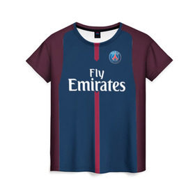 Женская футболка 3D с принтом Neymar home PSG 17-18 , 100% полиэфир ( синтетическое хлопкоподобное полотно) | прямой крой, круглый вырез горловины, длина до линии бедер | champions | france | league | neymar | psg | жермен | неймар | пари | псж | сент | франция