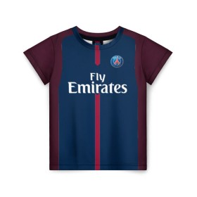 Детская футболка 3D с принтом Neymar home PSG 17-18 , 100% гипоаллергенный полиэфир | прямой крой, круглый вырез горловины, длина до линии бедер, чуть спущенное плечо, ткань немного тянется | champions | france | league | neymar | psg | жермен | неймар | пари | псж | сент | франция