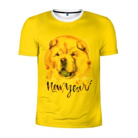 Мужская футболка 3D спортивная с принтом Милый щенок , 100% полиэстер с улучшенными характеристиками | приталенный силуэт, круглая горловина, широкие плечи, сужается к линии бедра | christmas | год собаки | желтая собака | новогодний | новый год | собака