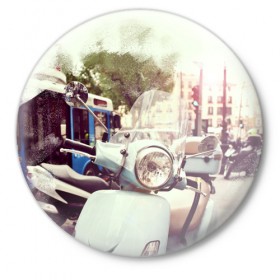 Значок с принтом Городской мопед ,  металл | круглая форма, металлическая застежка в виде булавки | Тематика изображения на принте: мокик | мопед | скутер
