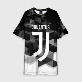 Детское платье 3D с принтом JUVENTUS / ЮВЕНТУС GEOMETRY SPORT , 100% полиэстер | прямой силуэт, чуть расширенный к низу. Круглая горловина, на рукавах — воланы | Тематика изображения на принте: juventus | спорт | спортивные | футбол | футбольный клуб | ювентус