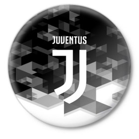 Значок с принтом Juventus 2018 Geometry Sport ,  металл | круглая форма, металлическая застежка в виде булавки | juventus | спорт | спортивные | футбол | футбольный клуб | ювентус