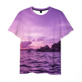 Мужская футболка 3D с принтом Закат на Виргинских островах , 100% полиэфир | прямой крой, круглый вырез горловины, длина до линии бедер | 