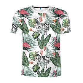 Мужская футболка 3D спортивная с принтом Саванна , 100% полиэстер с улучшенными характеристиками | приталенный силуэт, круглая горловина, широкие плечи, сужается к линии бедра | африка | белый | зверь | зебра | растения | розовый | фламинго