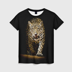Женская футболка 3D с принтом Leopard , 100% полиэфир ( синтетическое хлопкоподобное полотно) | прямой крой, круглый вырез горловины, длина до линии бедер | дикая кошка | зверь | клыки | кот | леопард | оскал | пантера | природа | хищник | ягуар