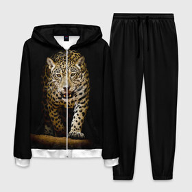 Мужской костюм 3D с принтом Leopard , 100% полиэстер | Манжеты и пояс оформлены тканевой резинкой, двухслойный капюшон со шнурком для регулировки, карманы спереди | дикая кошка | зверь | клыки | кот | леопард | оскал | пантера | природа | хищник | ягуар