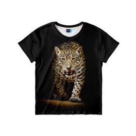 Детская футболка 3D с принтом Leopard , 100% гипоаллергенный полиэфир | прямой крой, круглый вырез горловины, длина до линии бедер, чуть спущенное плечо, ткань немного тянется | дикая кошка | зверь | клыки | кот | леопард | оскал | пантера | природа | хищник | ягуар