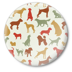 Значок с принтом Силуэты собак ,  металл | круглая форма, металлическая застежка в виде булавки | Тематика изображения на принте: год собаки | новый год | пес | собака | щенок