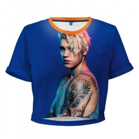 Женская футболка 3D укороченная с принтом Джастин , 100% полиэстер | круглая горловина, длина футболки до линии талии, рукава с отворотами | bieber | justin bieber | бибер | джастин бибер