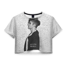 Женская футболка 3D укороченная с принтом Justin , 100% полиэстер | круглая горловина, длина футболки до линии талии, рукава с отворотами | bieber | justin bieber | бибер | джастин бибер