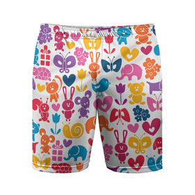 Мужские шорты 3D спортивные с принтом Веселый зоопарк ,  |  | бабочка | заяц | кролик | слон | цветы | черепаxа