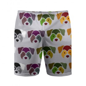 Мужские шорты 3D спортивные с принтом Цветные песики ,  |  | голова | лицо | пес | собака | щенок | яркие